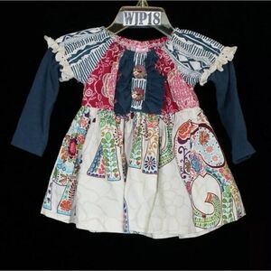 GIGGLE MOON GIRLS SIZE 12 MONTHS DRESS ELEPHANT RUFFLES LONG SLEEVE MULTICOLOR